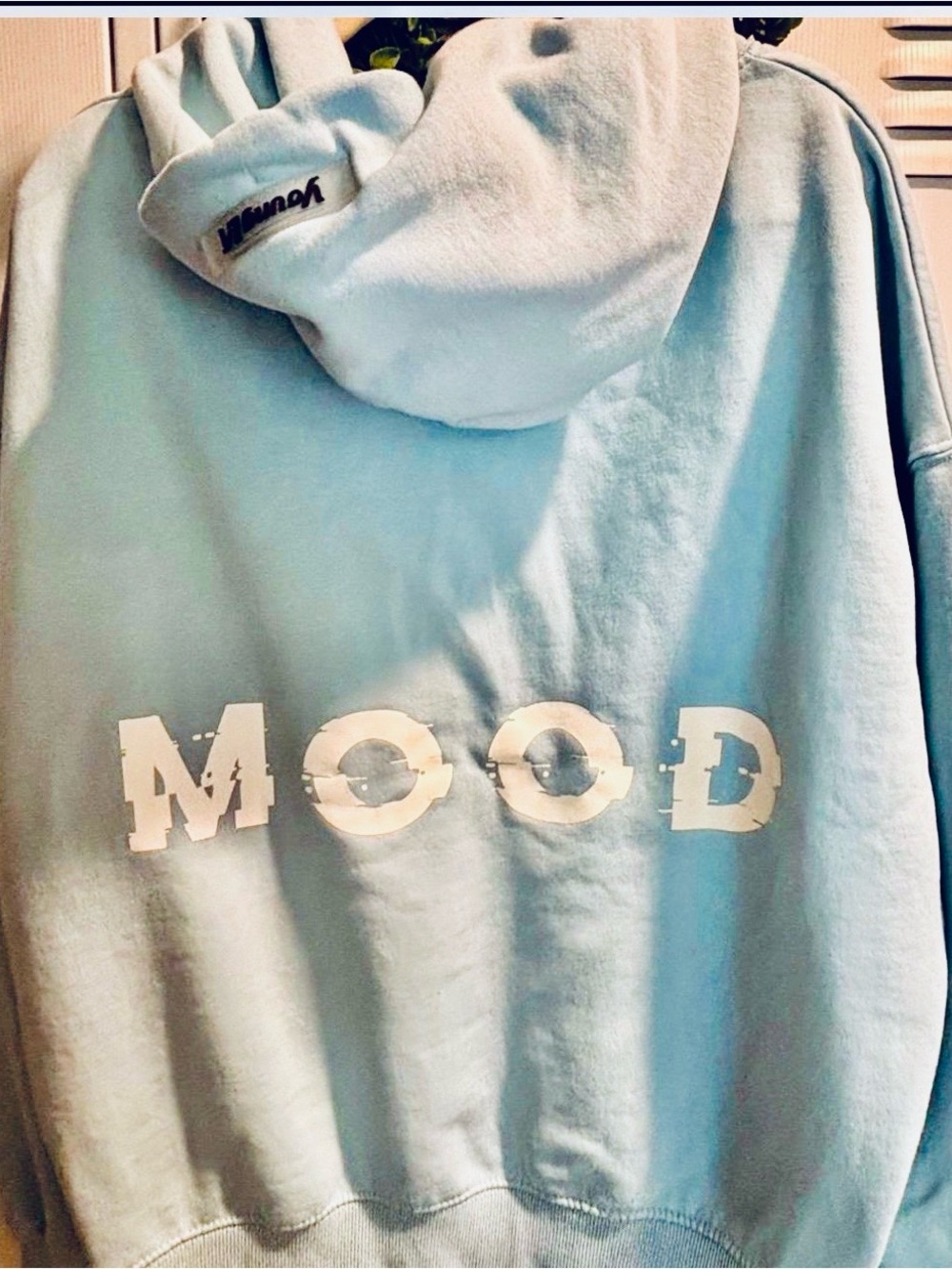 YoungLA Comfy Collection Sz M oversized hoodie light blue "MOOD" Graphic